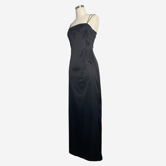 Vintage 90s y2k Byer Too! Black satin floral beaded maxi dress prom minimalist S - Picture 5 of 12